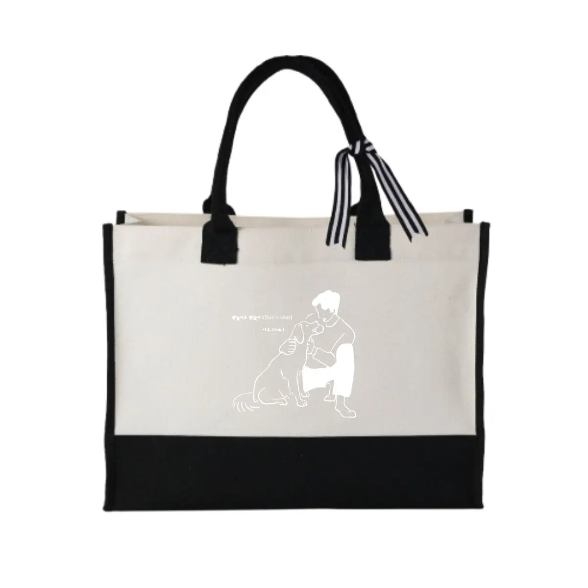 

Man and Dog Line Art Graphic Practical Patchwork Canvas Tote for Gym Gear Carrying