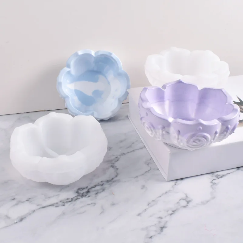 DIY Bowl Silicone Mold Rose Lotus Storage Bowl Plate Tray Mirror Crystal Epoxy Resin Molds Home Art Casting Tools