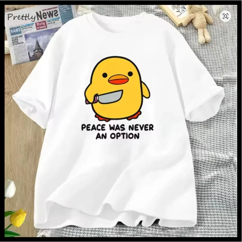 Peace Was Never An Option Cute Animal Tshirt Funny Goose Graphic T Shirts Summer Casual Short Sleeve Tops