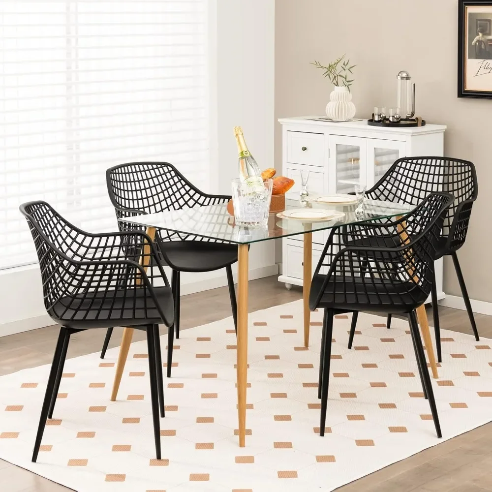 Café Chairs, Modern Dining Chairs Set of 4 - Black Arm Chair with 15