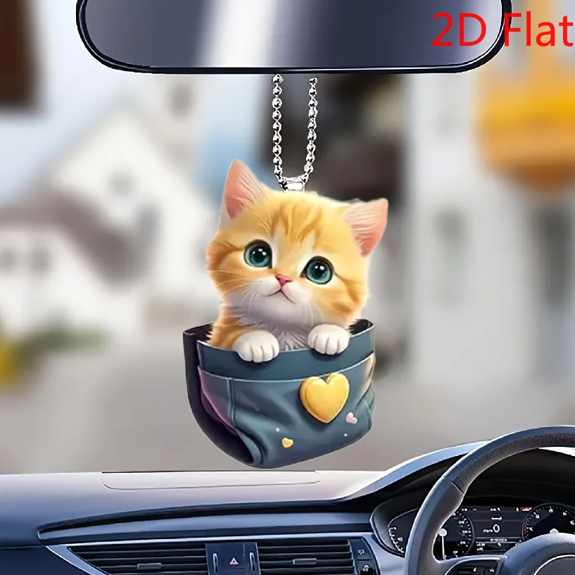 

2D flat 1pc Acrylic Cat Mirror Hanger – Adorable Pocket Kitty Decor for Car & Home (Cat Lover Gift)