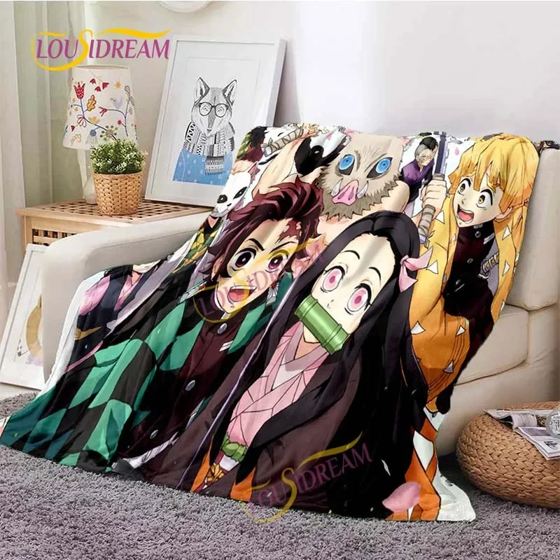 Manta con estampado de anime japonés Demon Slayer, colcha para sala de estar, sofá, viaje, oficina, manta, colcha de 5 tamaños