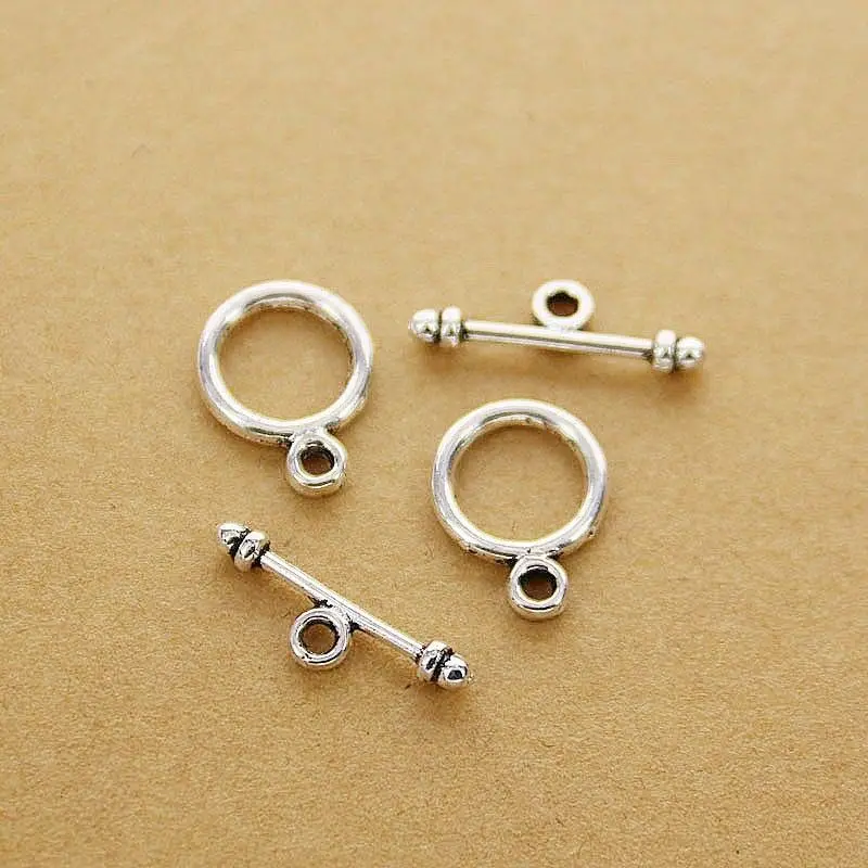 

50Set RING:9mm,BAR:15MM, hole 1.1mm Tibetan silver color round toggle clasp findings h0946