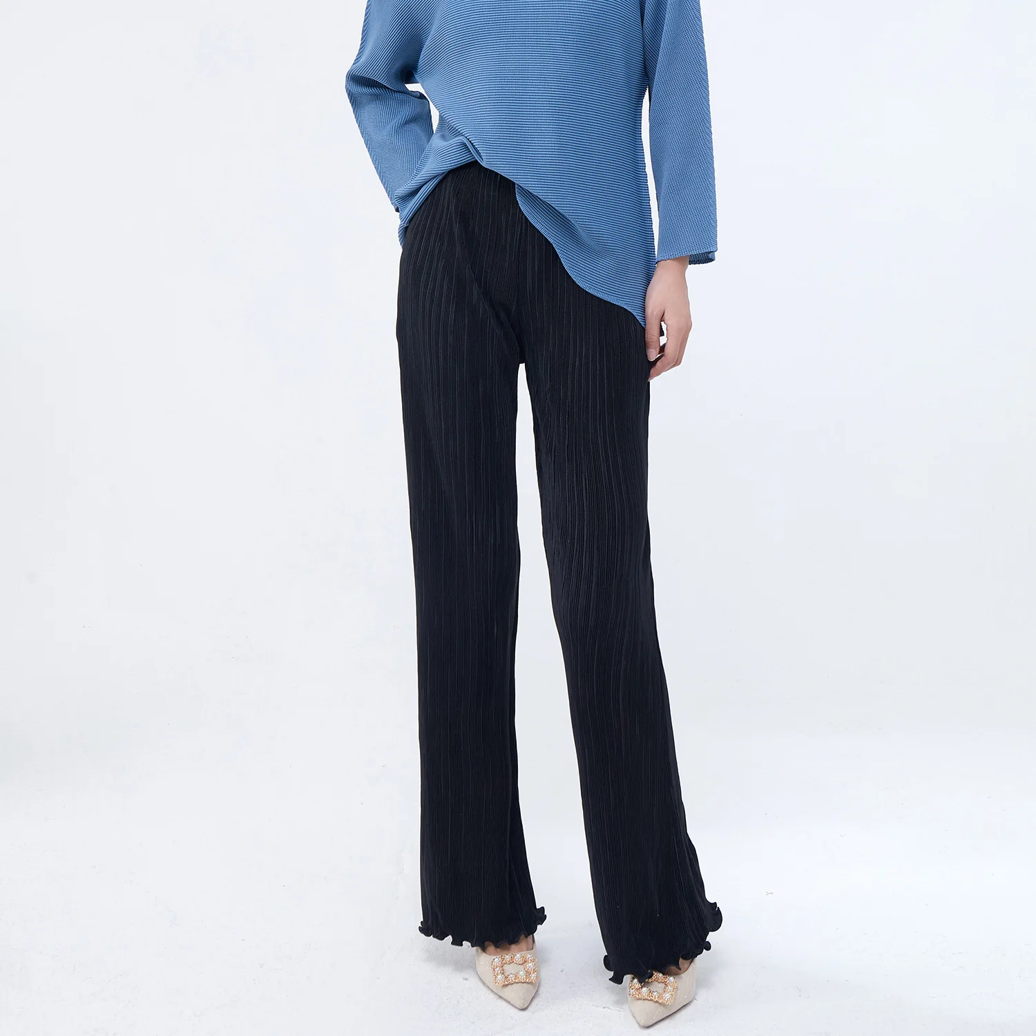 2025 New Women's Casual Pleated Straight Pants Western Style Pleated Fashionable Loose Stretch Elastic Waist Trousers for Summer