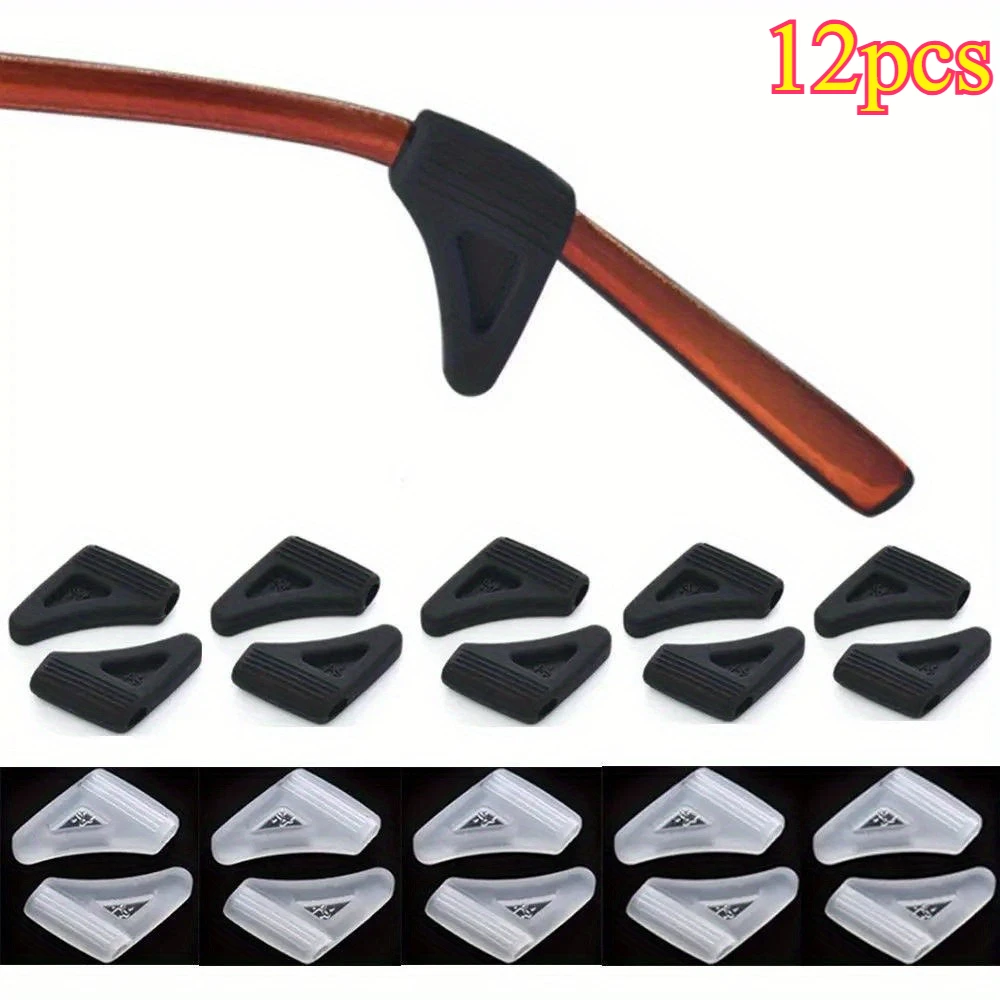 12 Pcs Silicone Anti-Slip Glasses Ear Grips, Triangle Temple Hooks & Eyeglass Retainers