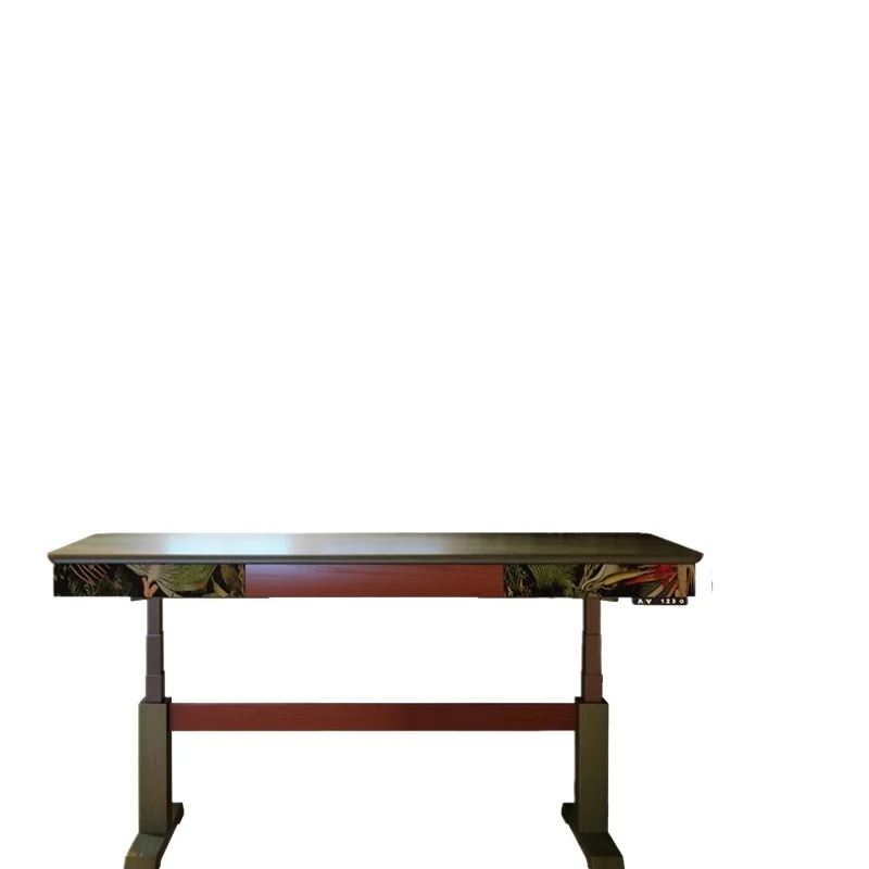 New electric lifting table French retro home solid wood workbench antique computer study table