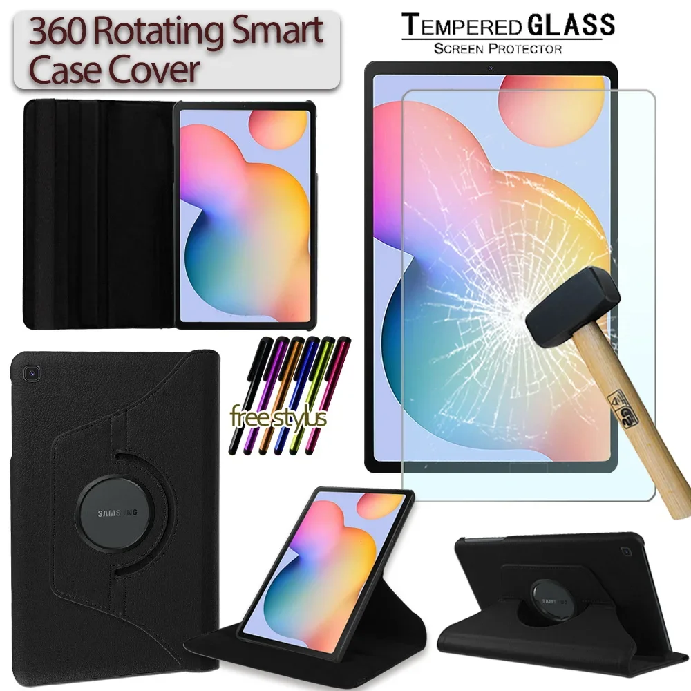 

360 Rotating Case for Samsung Galaxy Tab S6 Lite 10.4" P610 P615 Anti-fall Scratch Resistant Tablet Case+Tempered Film