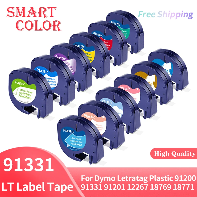 10 шт., лента для этикеток 91331 LT, 12 мм * 4 м, совместимая с Dymo Letratag Plastic 91200 91331 91201 12267