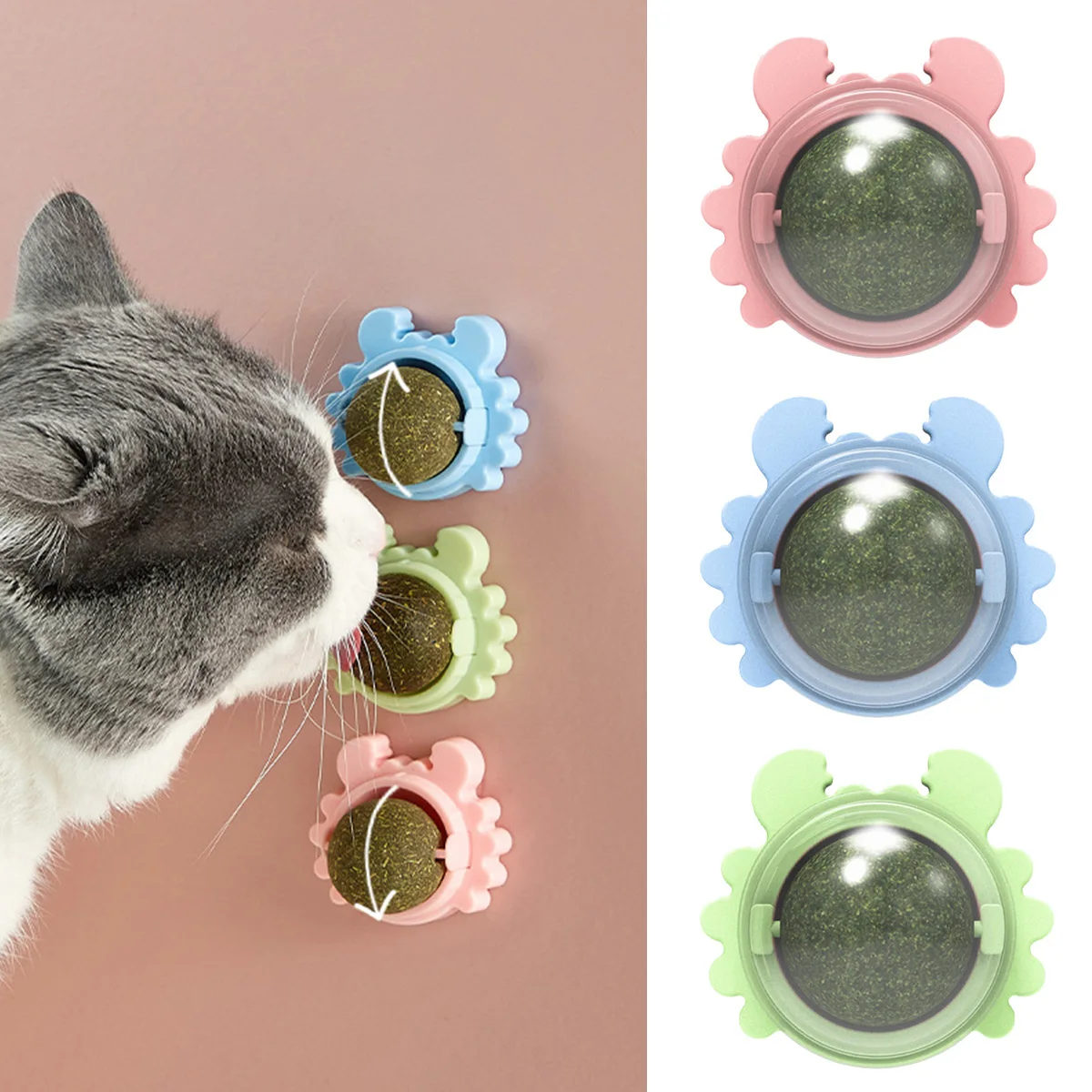 Catnip Ball Toy Rotatable Catnip Ball Wall Sucker Licking Treat Toys Healthy Candy Lick Snack Interactive Ball Cat Mint Toys