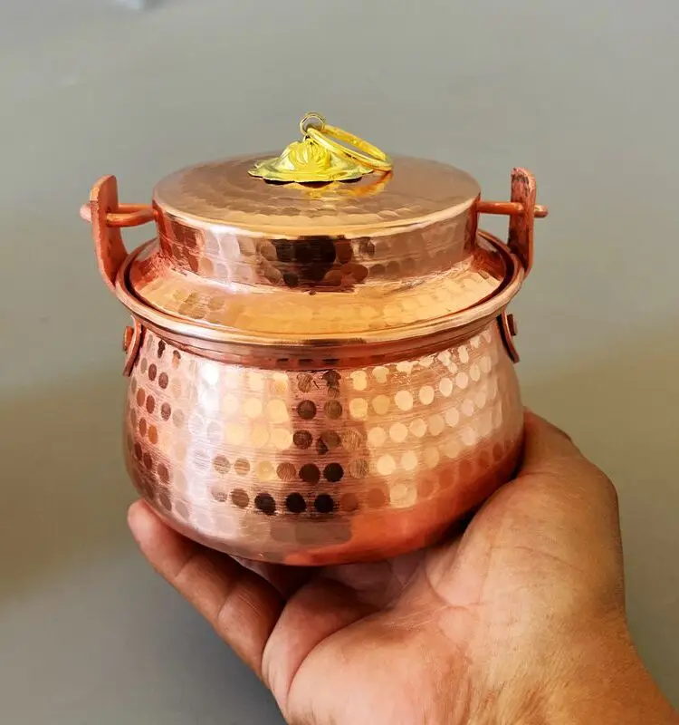 Pure Copper Pot Soup Stock Hot Pot Handmade Handle Thick Lid Cute Personal Use Container