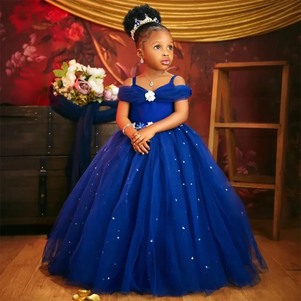 

Royal Blue Flower Girl Dresses Princess For Wedding Beaded Tulle Toddler Girls Pageant Dress Kids Birthday Formal Wear