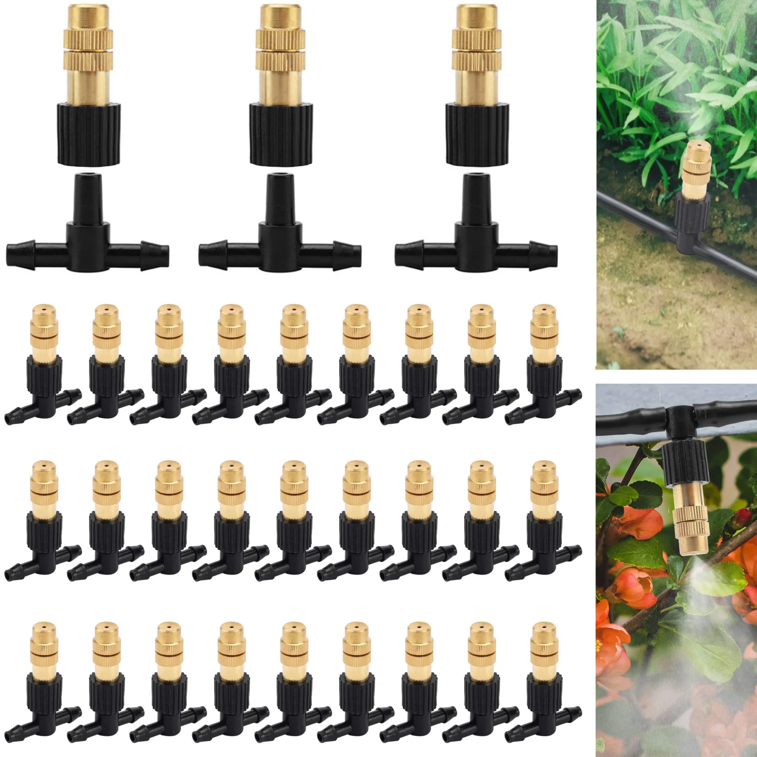 

15-250Pcs Micro Drip Irrigation Misting Brass Nozzle Garden Spray Cooling Parts Copper Sprinkler with Thread Barb Tee Connector