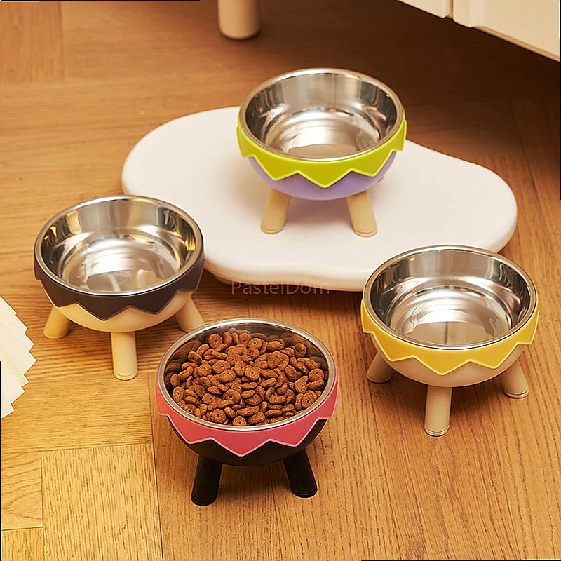 Pet Elevated Dog Bowl Anti-Slip Stainless Steel Cat Food Dish Ergonomic Neck Protection Eggshell Stand Single Bowl