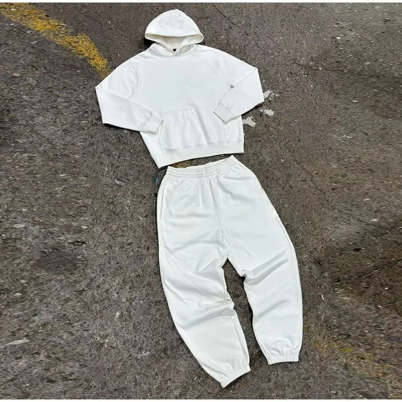 

25 новых белых толстовок унисекс и комплектов для бега, повседневная спортивная одежда, удобная толстовка и брюки, модный наряд для мужчин и женщин