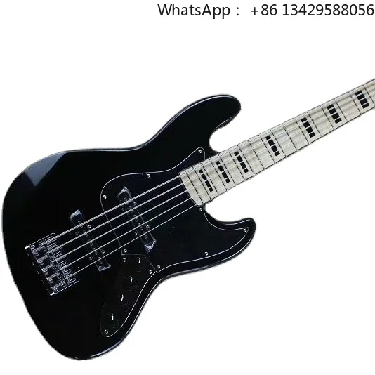 Flyoung Factory Black Electric Bass Guitar 5 Strings Bass J Bass Black Fret Inlay