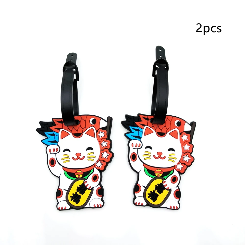 2pcs Cute Wealth Cat Luggage Tag Pendant for Travel and Business at Airports, Luggage Bag Loss Prevention Tag for Men and Women