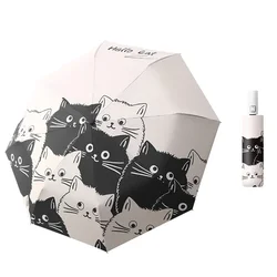 Cat Umbrellas Automatic Folding Rain And Sun Dual-Use Umbrella Black Coating Anti UV Kids Portable Parasol Girls Boys