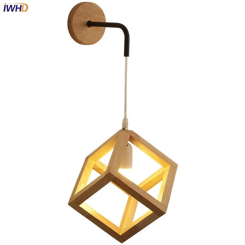 

IWHD Wood Nordic LED Wall Lamps Dining Room Hallway Coffee Modern Simple Cube Stair Light Fixtures Home Decor Lampara De Pared