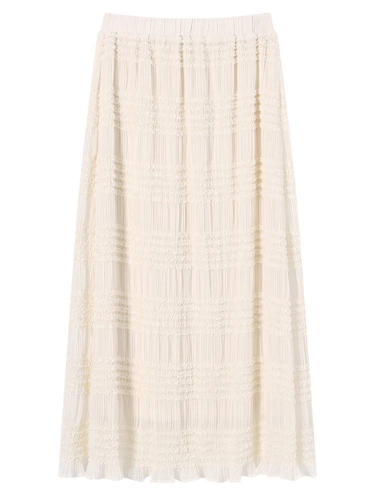 Sophisir 2025 Gonna lunga a pieghe versatile con trama in pizzo primaverile Gonna lunga a vita alta da donna in fibra di poliestere 00%