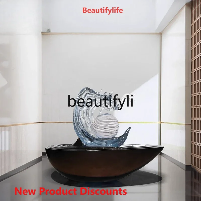 cn8350 ss Hotel Lobby Large Floor-Standing Ornament Transparent Wave Sculpture Sales Office Lobby Rotating Staircase Entrance In