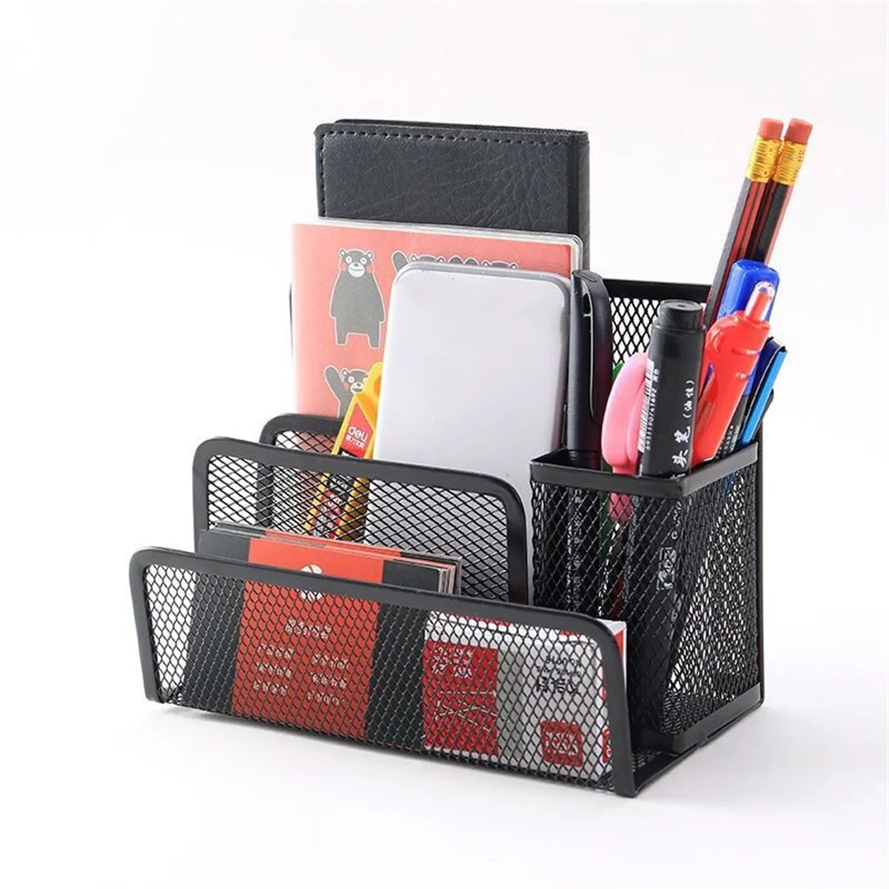 Mesh Desk Organizer Metal Desktop Office Supplies Multi-Functional Pen Holder Stationery with Compartment Drawer for Office Home