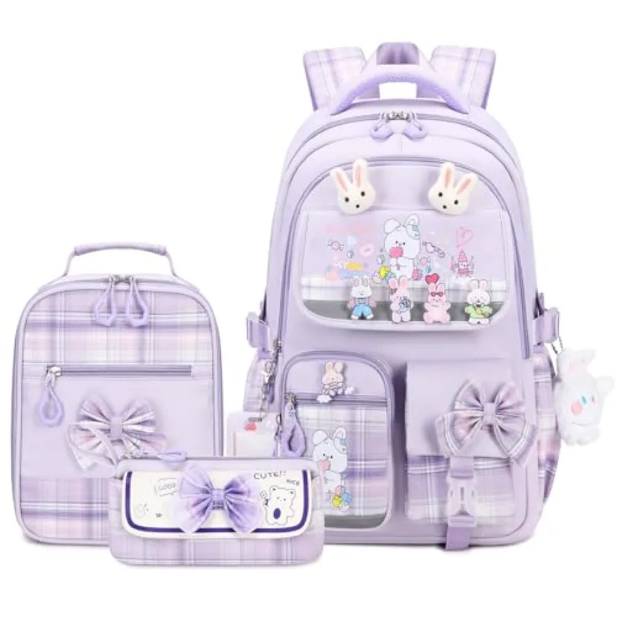 

CYOQX Girls Backpack 3pcs School Backpack with Lunch Box Teen Girl Backpack Set Cute School Bag Bookbag for Teen Girls