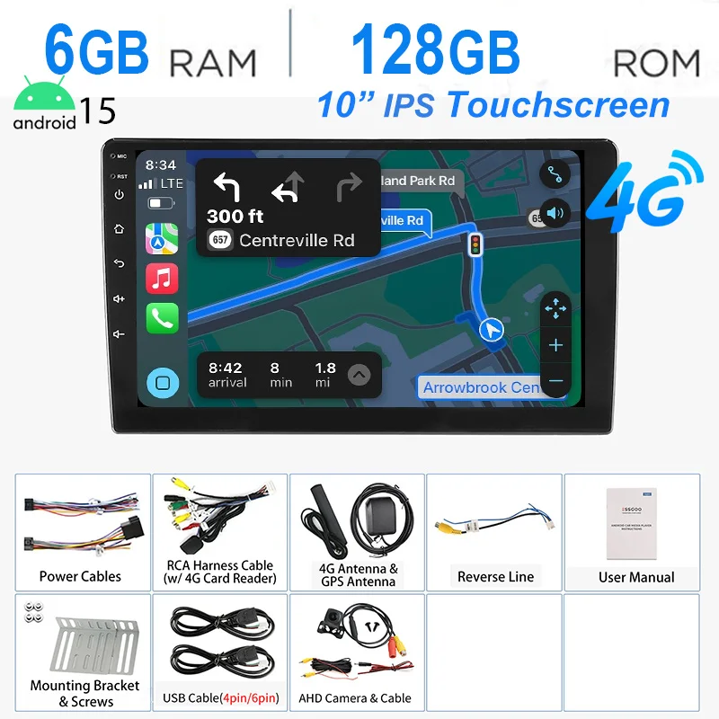 ESSGOO 7 "/9"/10 "Android15 8-Core 6 + 128G Autoradio Draadloos Carplay GPS Navi BT AM FM RDS WIFI QLED Touchscreen 4G LTE SWC 2 DIN