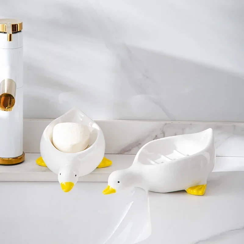 Duck Shape Soap Box Cartoon Soap Dish Drainable Storage Holder Soap Container Storage Dish Household Bathroom Accessories