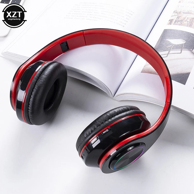 LED Colorful Breathing Lights Portable Folding Built-in FM Wireless Bluetooth 5.0 Headphones With MIC Support TF Card Mp3 Player