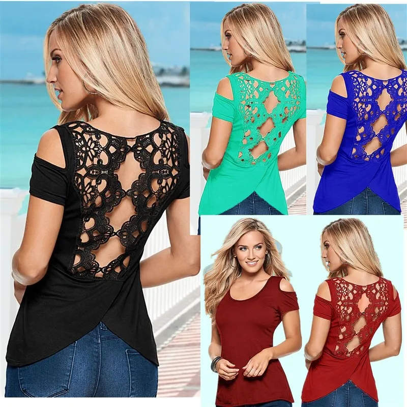 

Summer 2025 Color Cotton Top with Lace Rock Style Women's T-shirt Short Sleeve Color Europe America Fashion Trend