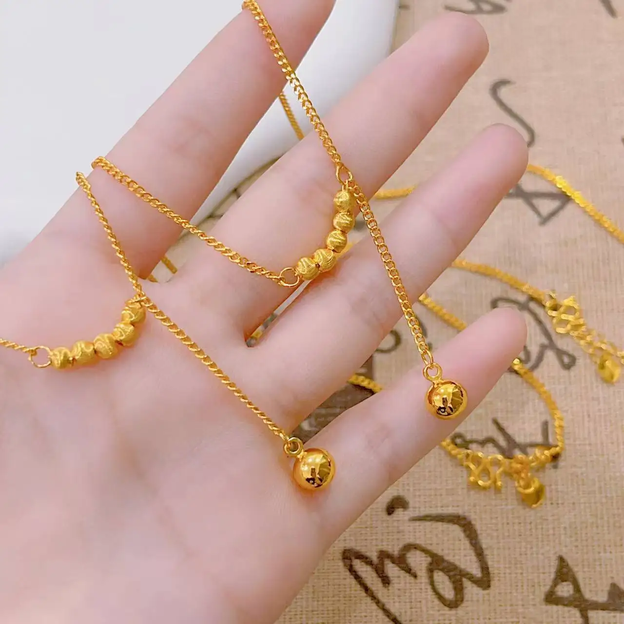 9999 Gold Rattled Cat-Eye Flowing Tassel Y-Shape Necklace for Women - Court Style, High-Class Lockbone Chain