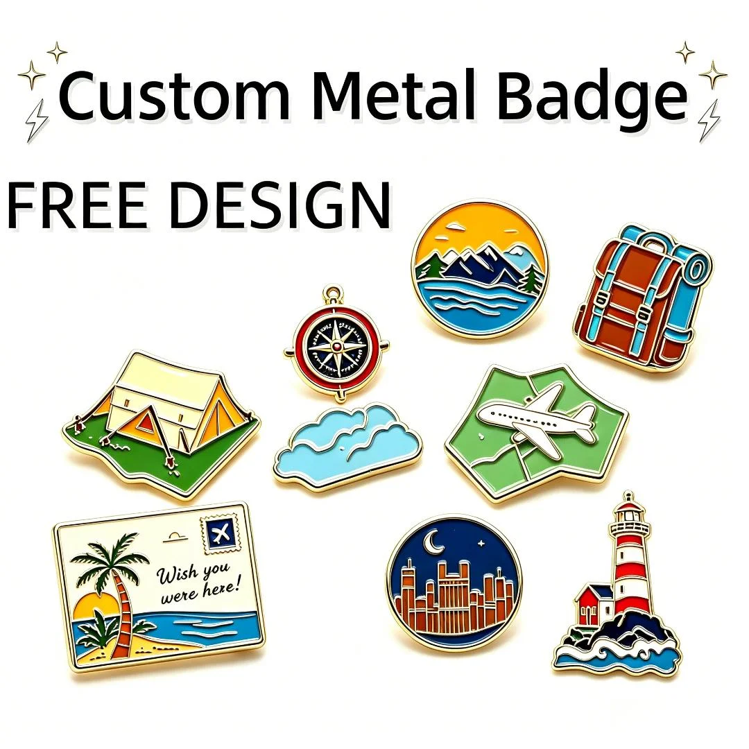 Custom Metal Enamel Badge Outdoor Travel Camping Landscape Hard Enamel Decorative Lapel Brooch Souvenir Gift