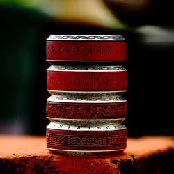 BEIER 2024 New Unique Design Stainless Steel Spinning Viking Red Rosewood Ring For Men Nordic Valknut Celtic Knot Wood Jewelry