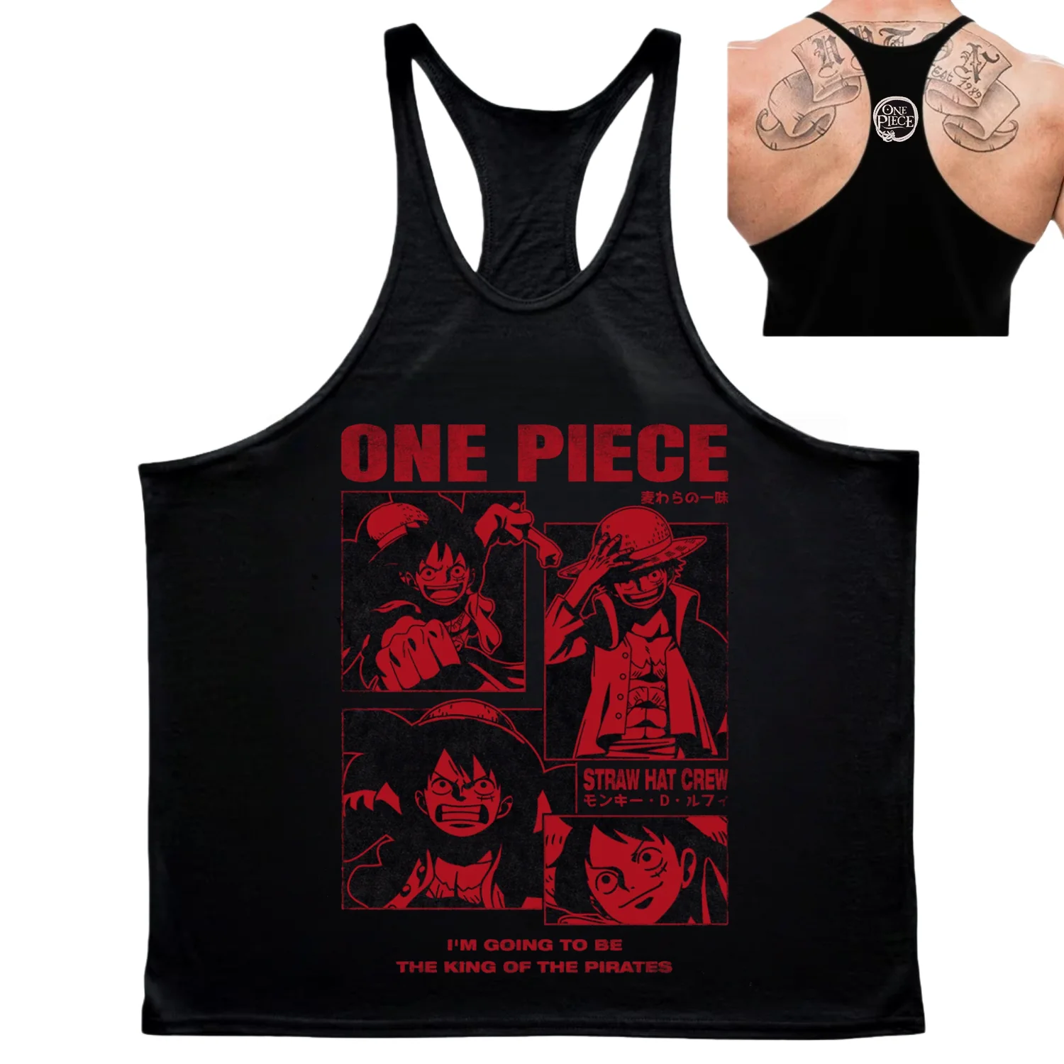 

Japanese Anime One Piece Printed Cotton Tank Top Casual Training Men and Women Trendy Oversized Summer Vest Loose Sportswear