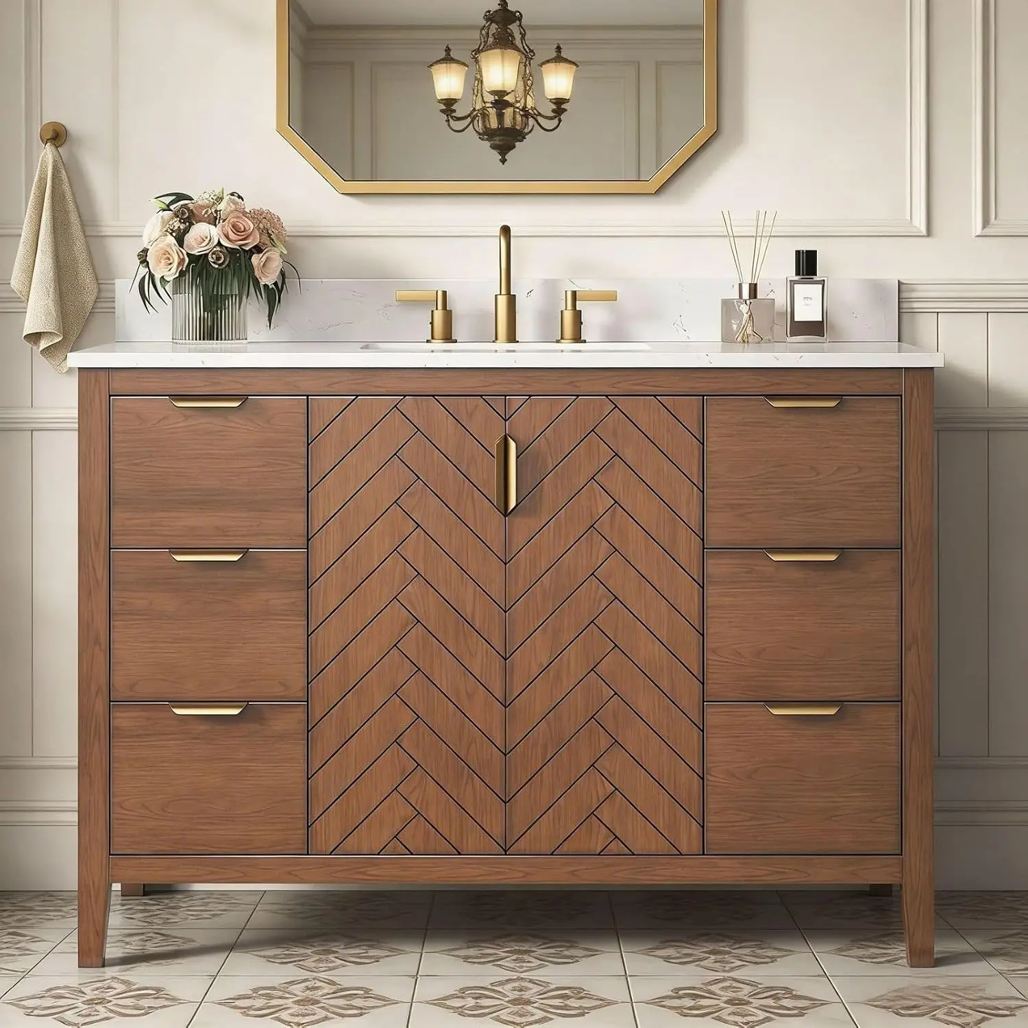 48 Inch Bathroom Vanity with Sink, Pre Assembled, Walnut, Customized