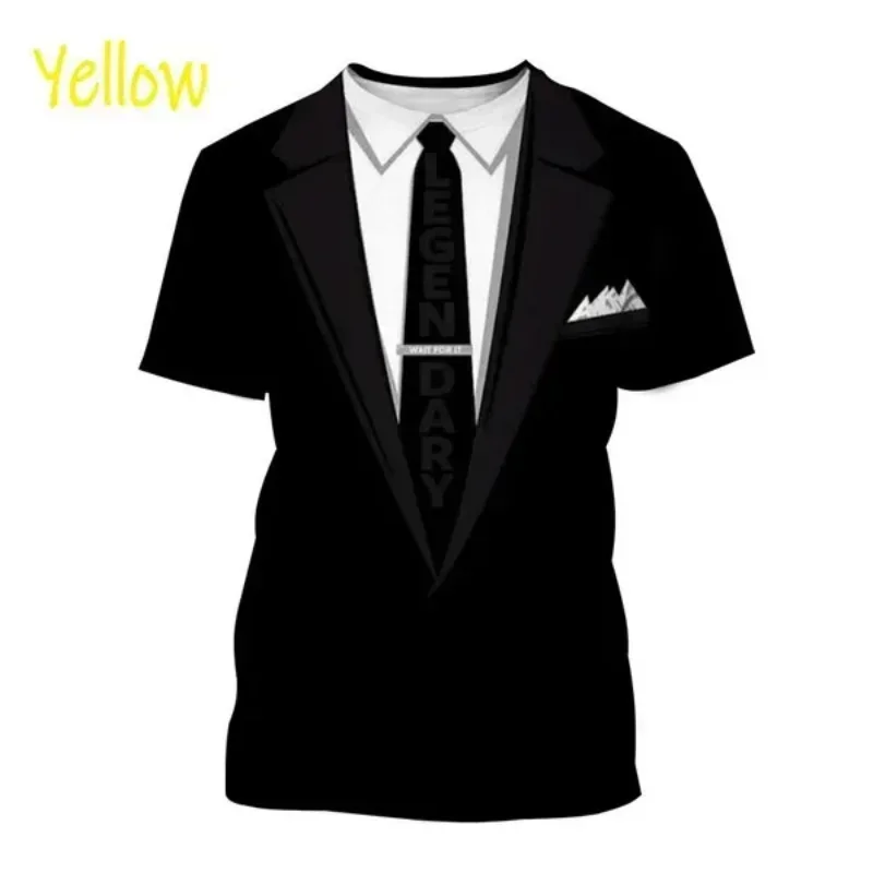3D Visual Illusion Tuxedo Print T‑Shirt Fake Suit Vest Bow‑Tie Design Crew Neck Short Sleeve Funny Party Novelty Street Tee Tops