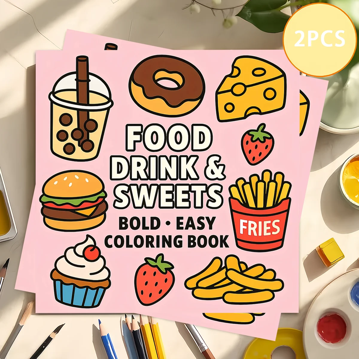 Cute Food Drink & Sweets Coloring Book for Toddlers Kids Ages 3-9, Bold Big Line Fast Food Bakery Dessert Educational Drawing Activity Book, Thick No Bleed Paper Preschool Learning Art Workbook, Great Gift for Boys Girls & Foodie Kids