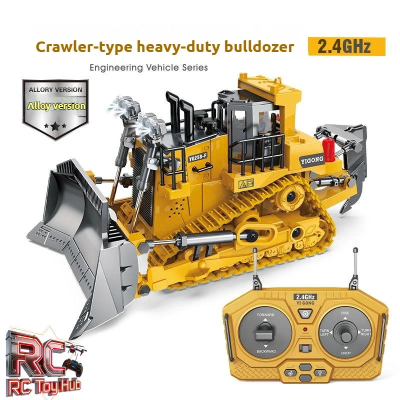 2.4G 9 Channel Remote Control Heavy Duty Crawler Bulldozer 1:24 Scale Simulation Engineering Vehicle Toy For Boys Kids
