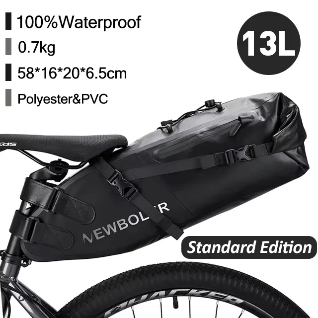 NEWBOLER Fahrradtasche, wasserdicht, 13 l, großes Fassungsvermögen, Fahrrad-Satteltasche, faltbar, Hecktasche, Mountainbike, Straßengepäck