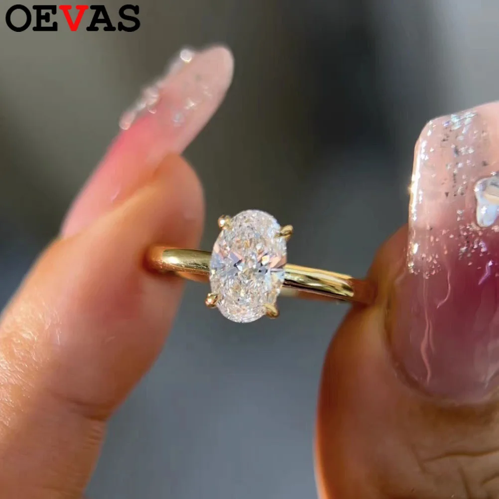 

OEVAS 1-4CT Oval Cut Solitaire Moissanite Ring For Women S925 Silver Plated 18K Gold Can Pass Diamond test Wedding Band Jewelry
