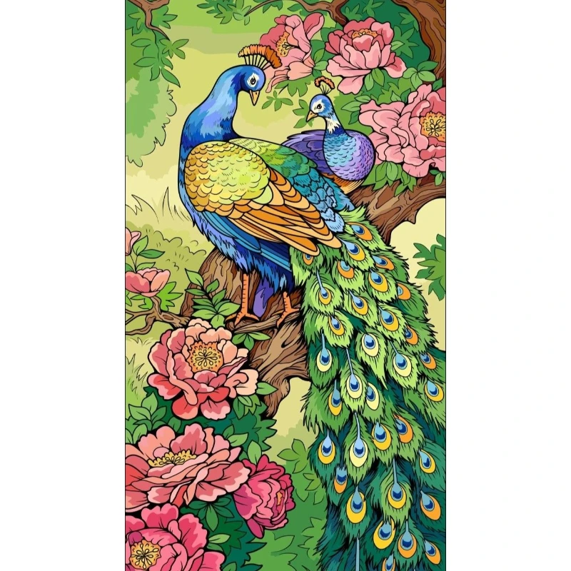 DIY 5D Diamond Painting, Peacocks With Blooming Peony Flowers Art, Hobby Craft for Home Wall Decor, Ideal Gift for Art Lovers