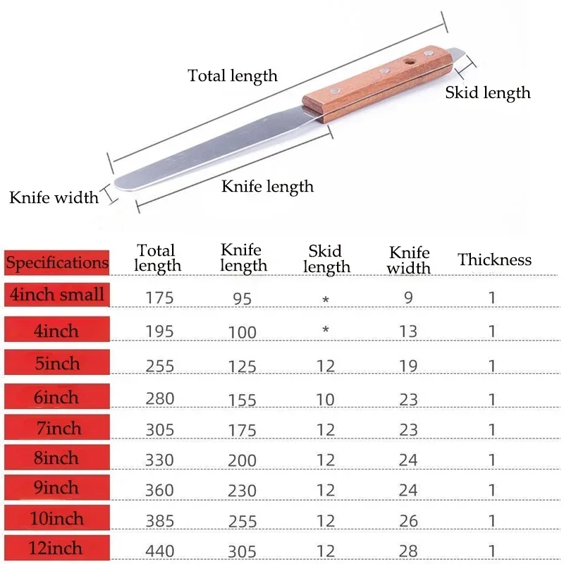 4-12inch Stainless Steel Ink Adjusting Knife WIth Wood Handle Solder Paste Mixing Knife Texture Scraper Screen Printing Scraper