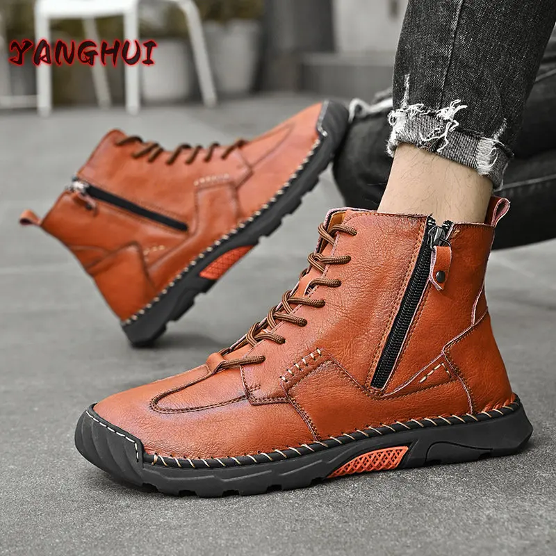 

New Fashion Casual Men's Boots Outdoor Work Lace Up Solid Large Shoes Retro Versatile Zapatillas Hombre Bota Masculina Botas