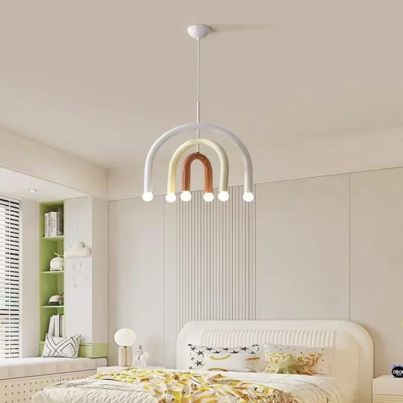 Nordic tri color rainbow hardware chandelier minimalist cream style dining room living room bedroom decoration lighting fixtures