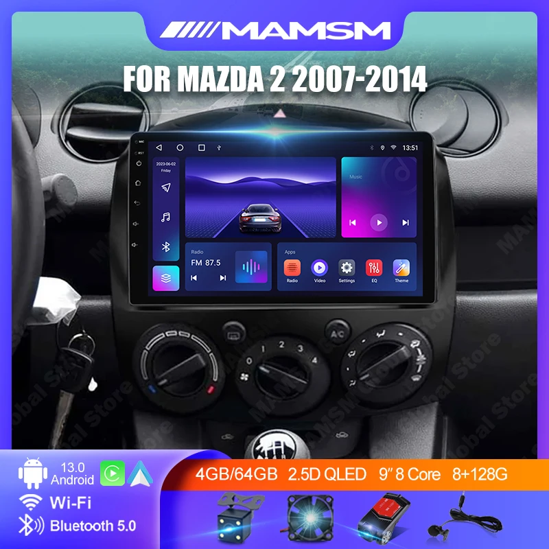 Carplay Android 13 For Mazda 2 2007-2014 Car Radio WIFI+4G Multimedia Video Player DSP Stereo Screen GPS Navigation Head Unit