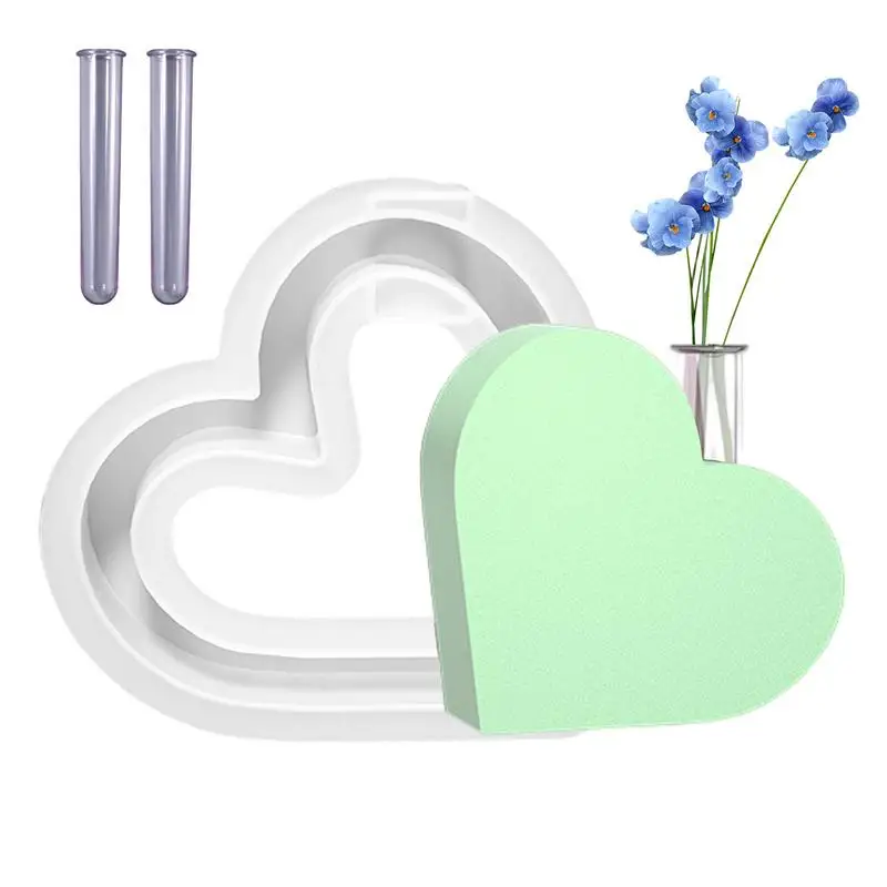 Heart Mold Vase Love Vase Resin Mold Heart Mold Plant Propagation Vase Mold With 2 Tubes Cute Heart DIY Silicone Craft For Resin