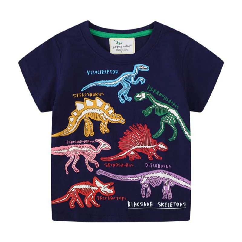 Kids Cartoon Luminous Dinosaurs Print Short Sleeve T-shirt Summer Boys Fashion Breathable Shirt Pullover Tops Children Clothes