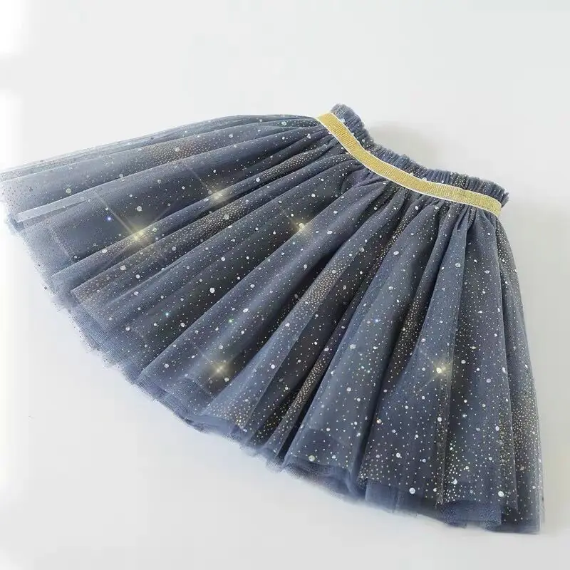 Spring Fall Fluorescent Sequins Starry Girls Skirts 2022 Summer School Girl Tulle Tutu Skirt Casual Children Pleated Skirt 3-10T