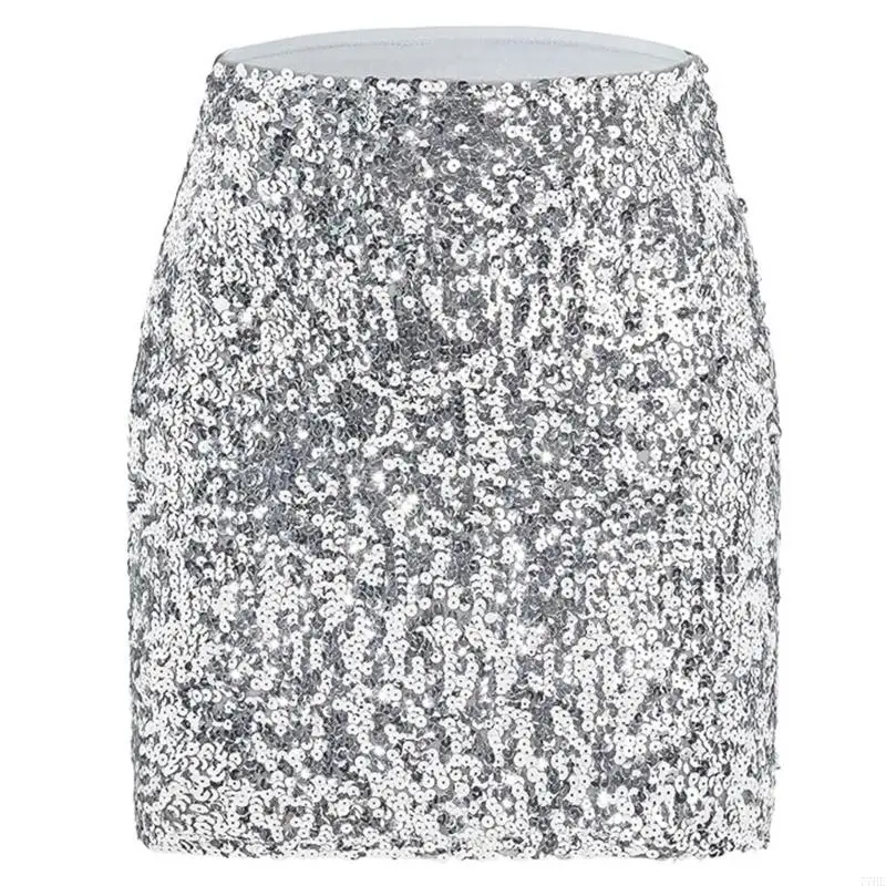 77HE Womens Sparkly Sequins High Waist Mini Bodycon Skirt Stretchy Hip Wrap Skirts for Disco Night Out Club Party Outfit