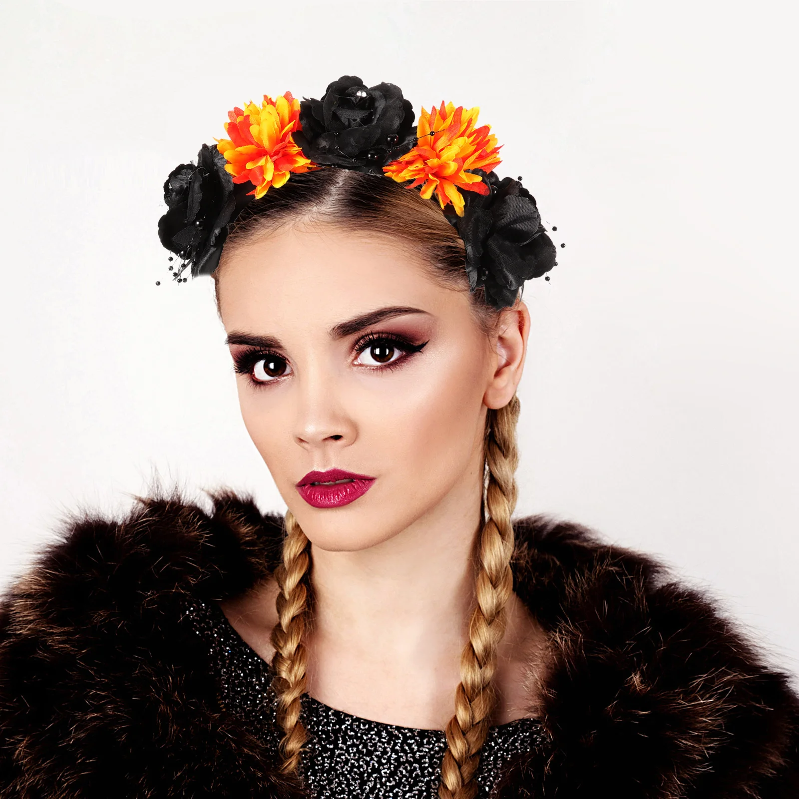 

Cloth Halloween Flower Headband Gothic Headpiece Cosplay Flower Hairband Day of The Dead Festival Floral Crown